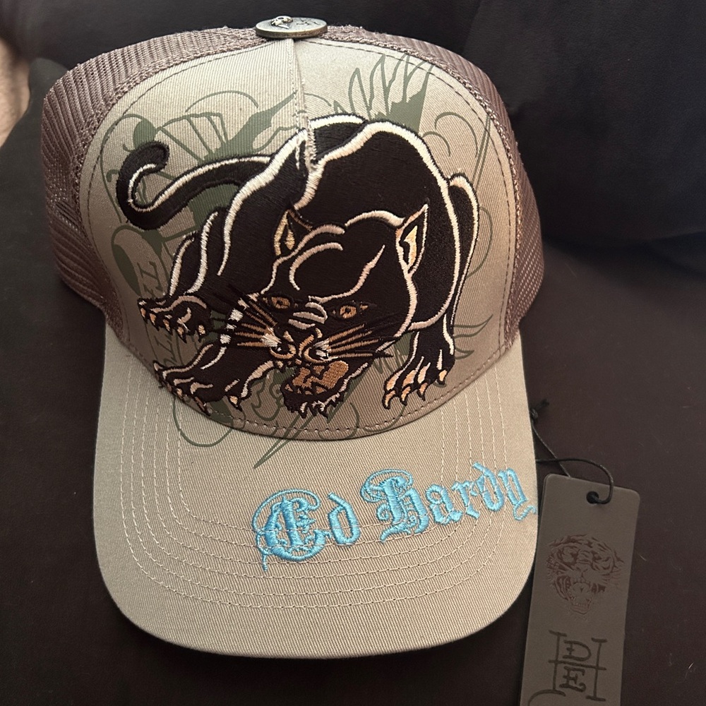 Ed Hardy Black and Gray Trucker Hat